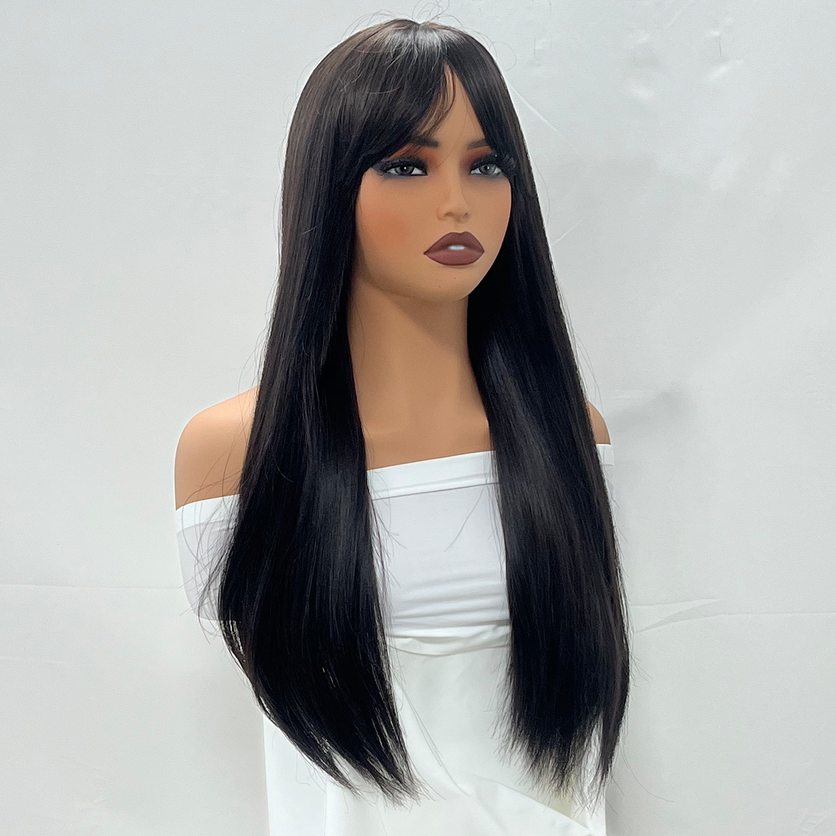 UBeauty Peluca Negra Lisa 70CM, Color Natural Con Flequillo,Apto para herramientas de calor