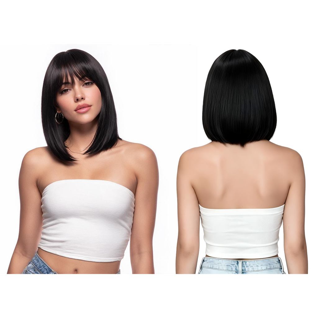 UBEAUTY Peluca Corta Lacia Negra 25 cm Resistente al Calor