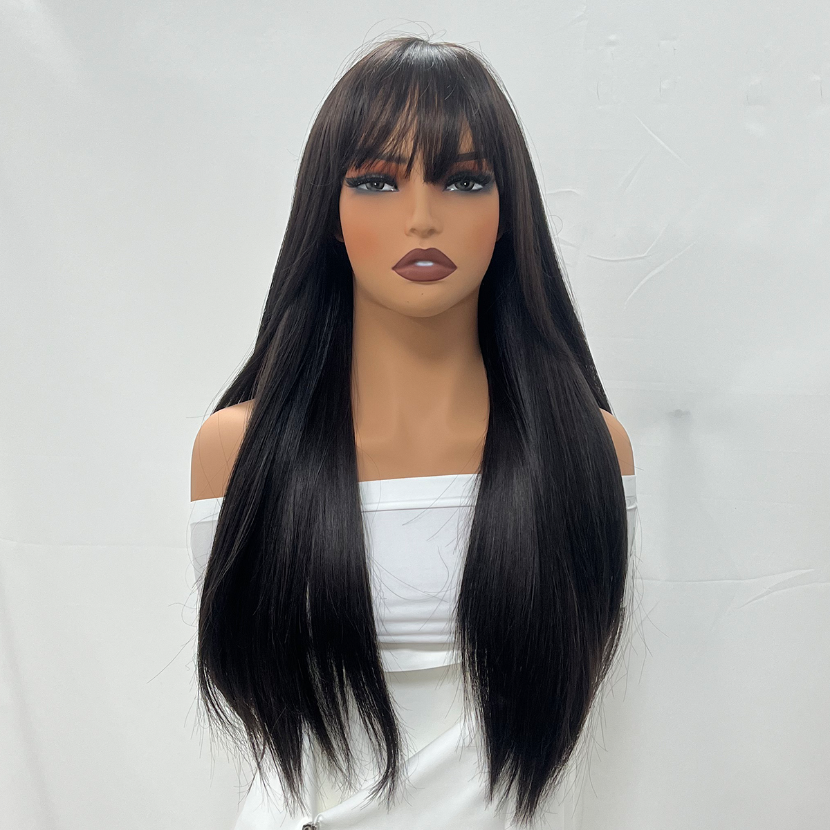UBeauty Peluca Marrón Lisa 70cm, Con Raya S Realista, Color Natural y Flequillo,Apto para herramientas de calor