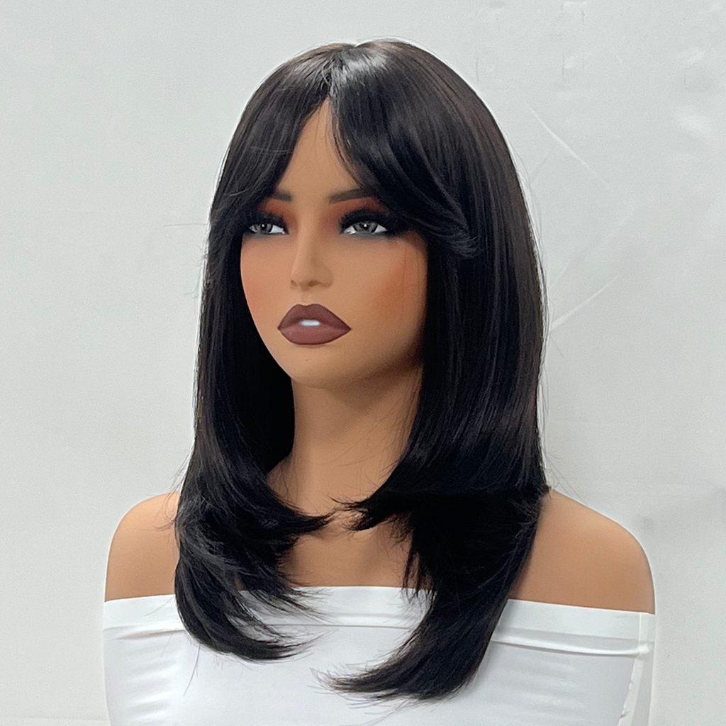 UBeauty Peluca Negra Natural 45CM, Con Corte En Capas,Apto para herramientas de calor