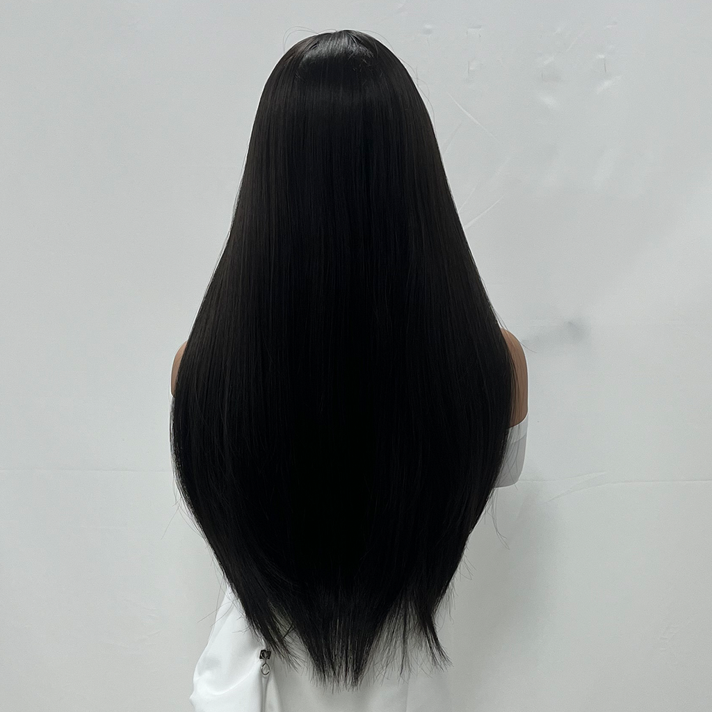 UBeauty Peluca Negra Lisa 70CM, Color Natural Con Flequillo,Apto para herramientas de calor