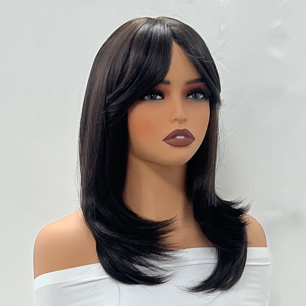 UBeauty Peluca Negra Natural 45CM, Con Corte En Capas,Apto para herramientas de calor