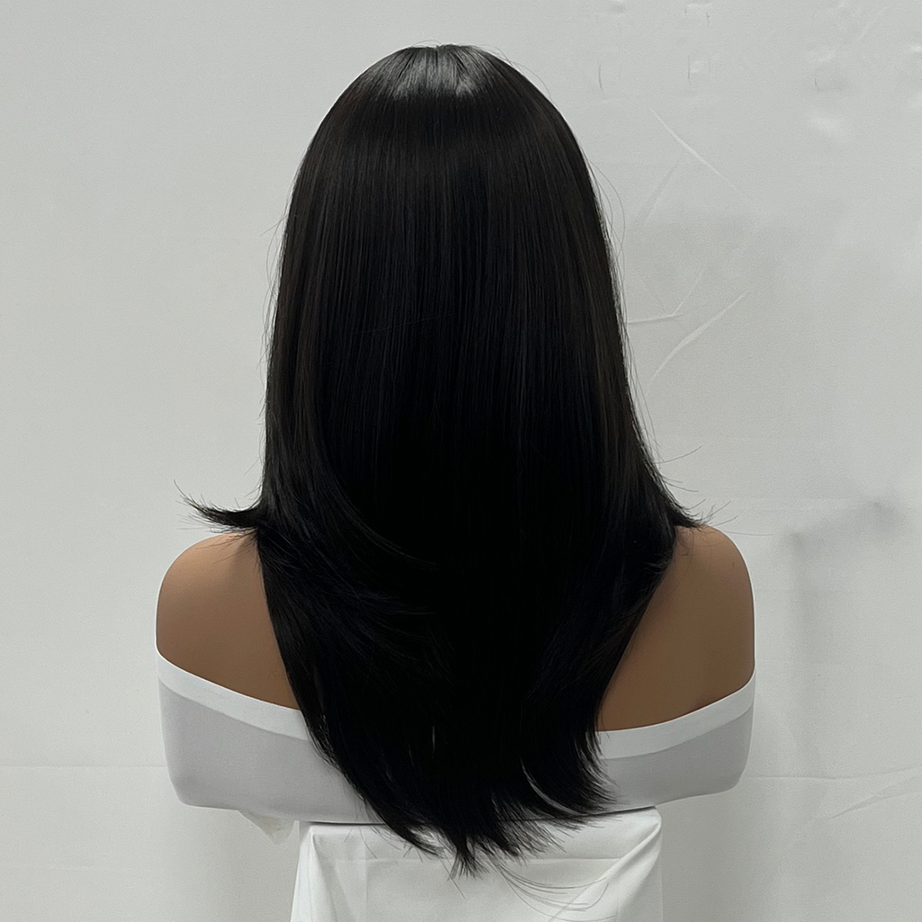 UBeauty Peluca Negra Natural 45CM, Con Corte En Capas,Apto para herramientas de calor