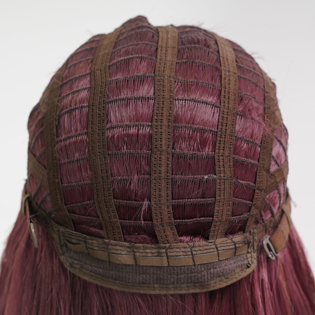 Peluca rojo cereza degradado de 24 pulgadas (61 cm), lisa y larga con flequillo estilo cortina