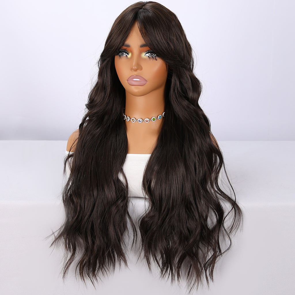 UBeauty Peluca Larga De 68 Cm En Onda De Agua Color Negro, Con Flequillo Y Termorresistente