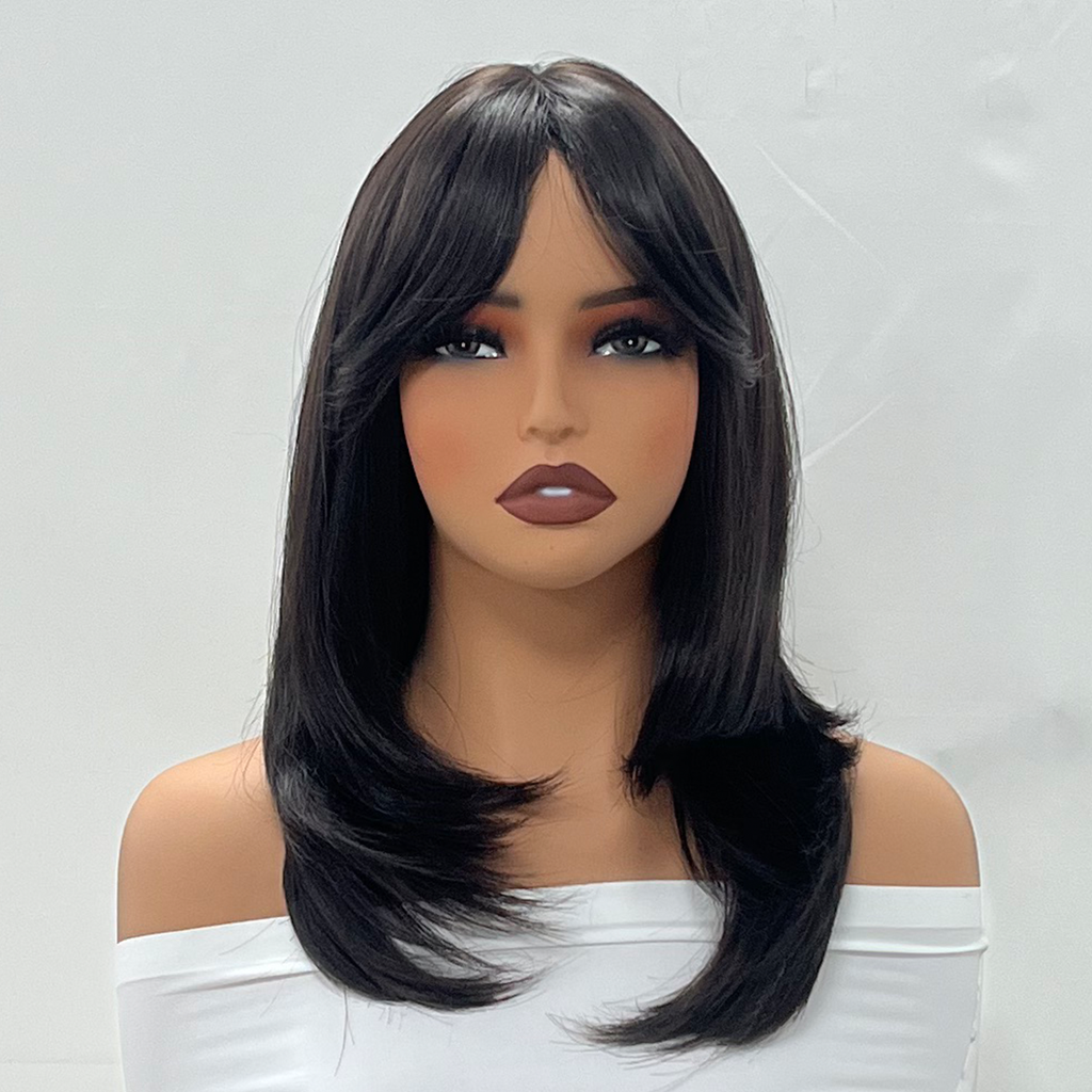 UBeauty Peluca Negra Natural 45CM, Con Corte En Capas,Apto para herramientas de calor