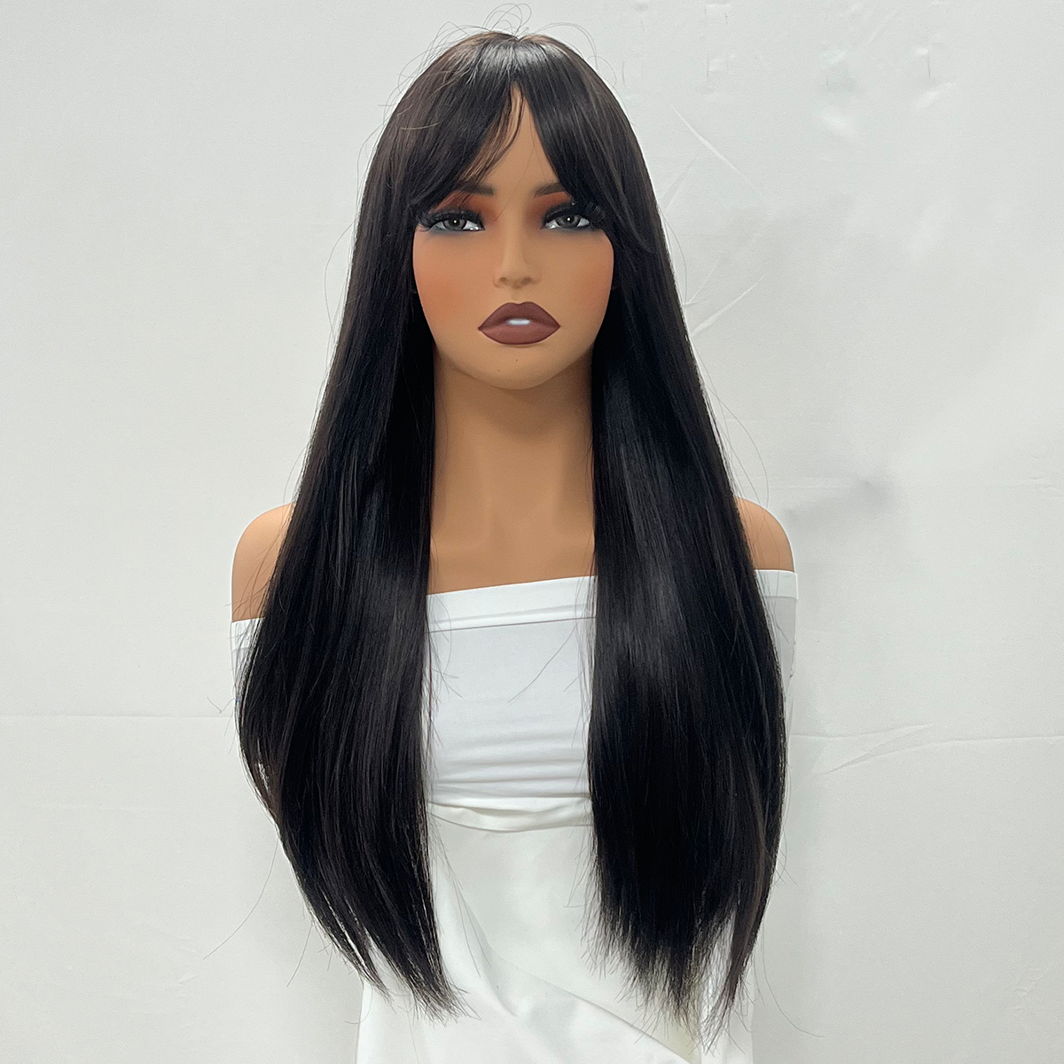 UBeauty Peluca Negra Lisa 70CM, Color Natural Con Flequillo,Apto para herramientas de calor