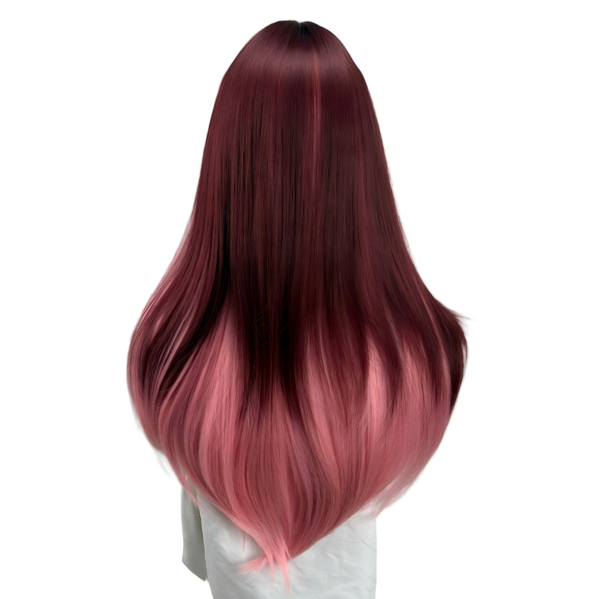 UBeauty Peluca De 66 CM, Rosa Con Mechas Rojo Cereza, Con Flequillo Y Termorresistente