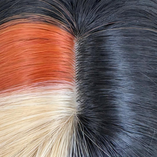 Peluca de Cabello Ondulado Largo de 66 cm con Flequillo, Tono Rubio Platino y Caramelo con Mechas, Fibra Térmica