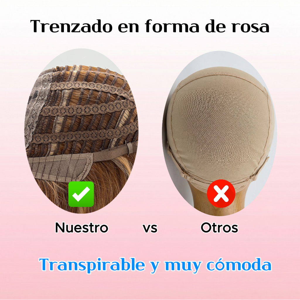 Peluca Premium 66 centímetro Oro Café/Rubio BalayageFrisado/Crespo ,Flequillo Incluido