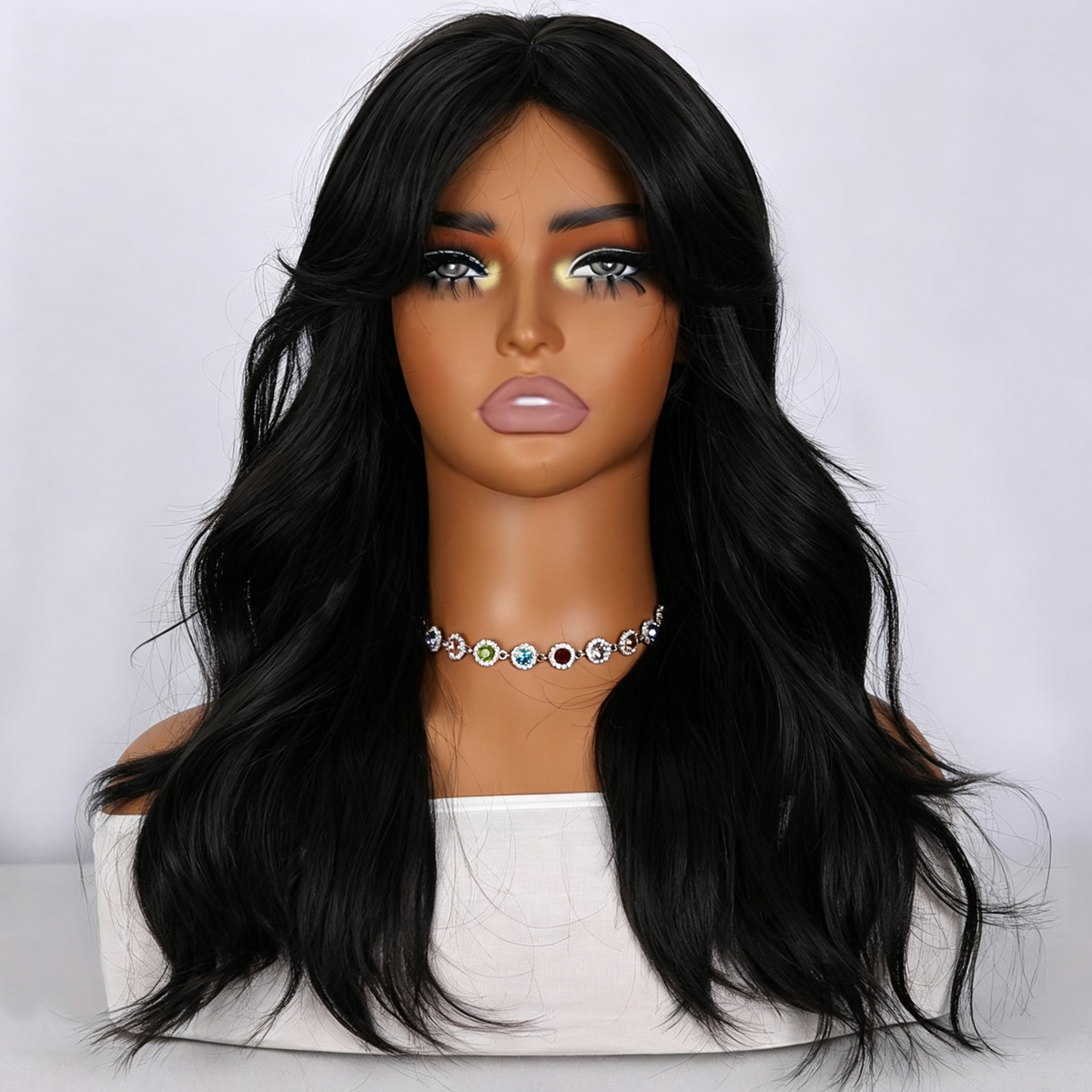UBeauty Peluca Corta De 48 Cm En Onda De Agua Color Negro, Con Flequillo Y Termorresistente